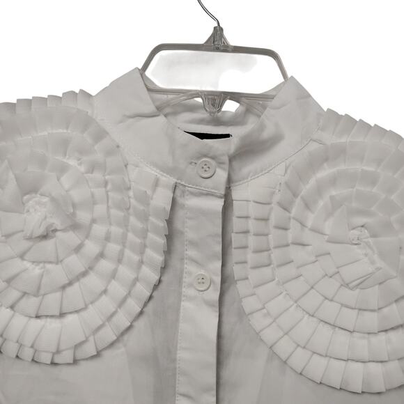 Mimoto Japan NWT Blouse Size Large White With Floral Apliques Front and back - Picture 3 of 10